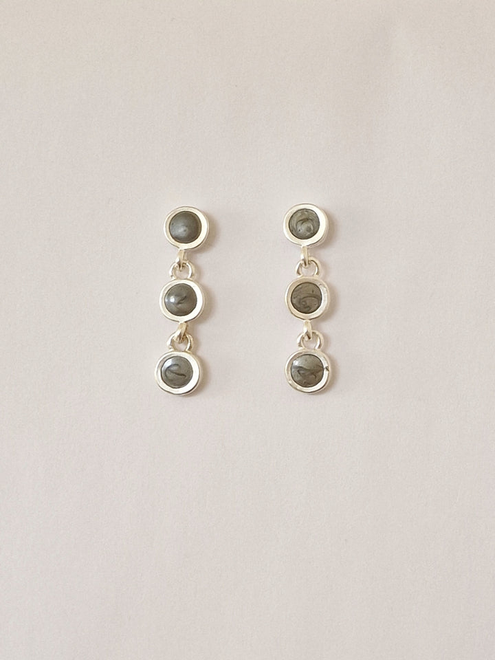 Vintage Silver Plated Grey Enamel Drop Earrings