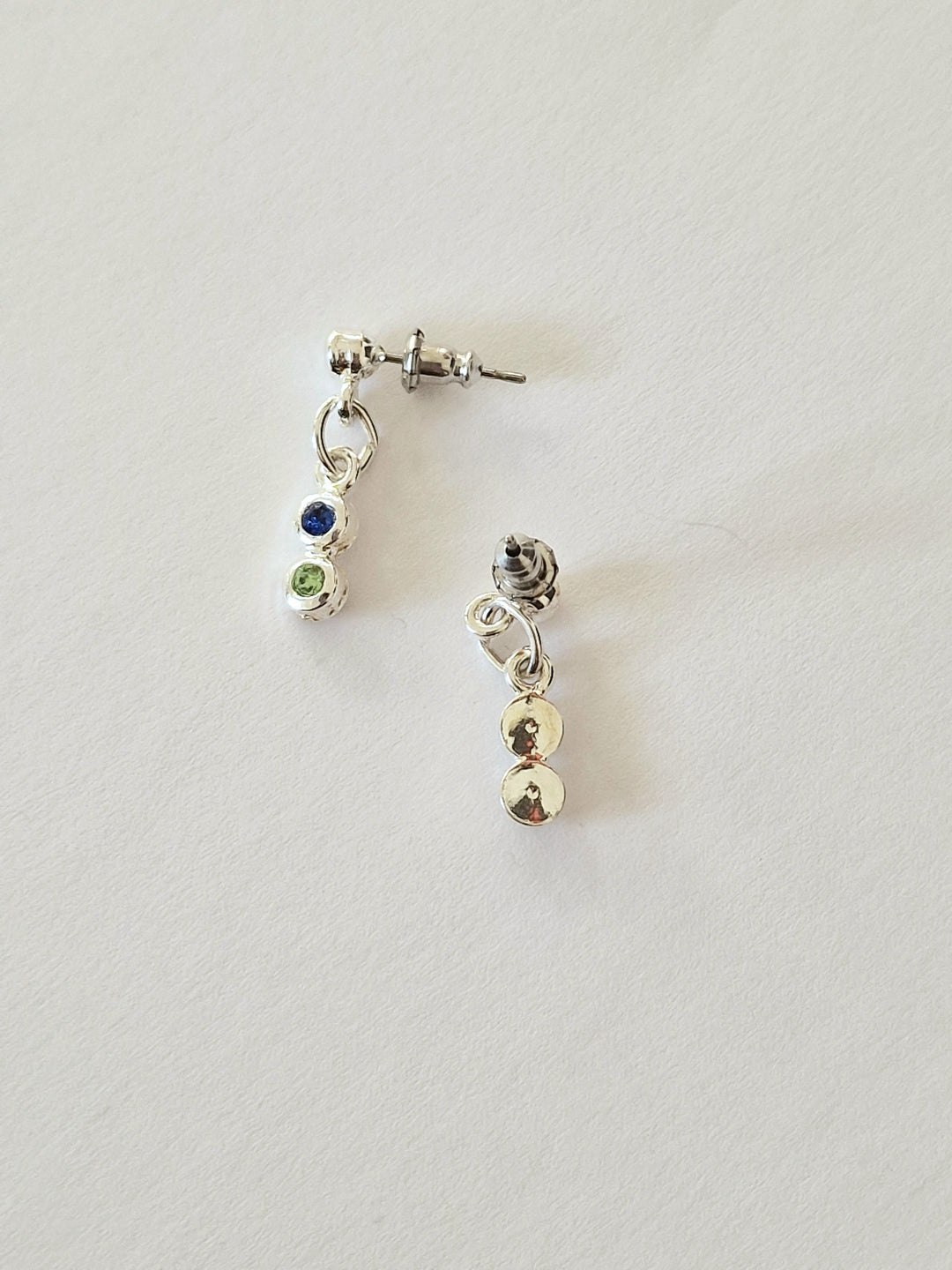 Vintage Silver Plated Blue & Green Crystal Dainty Drop Earrings