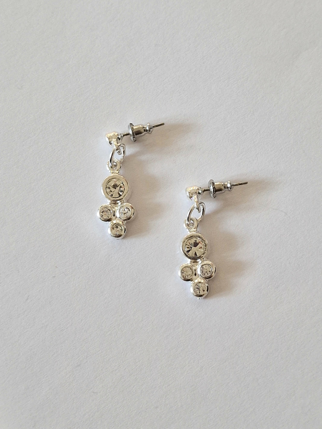 Vintage Silver Plated Crystal Cluster Drop Earrings