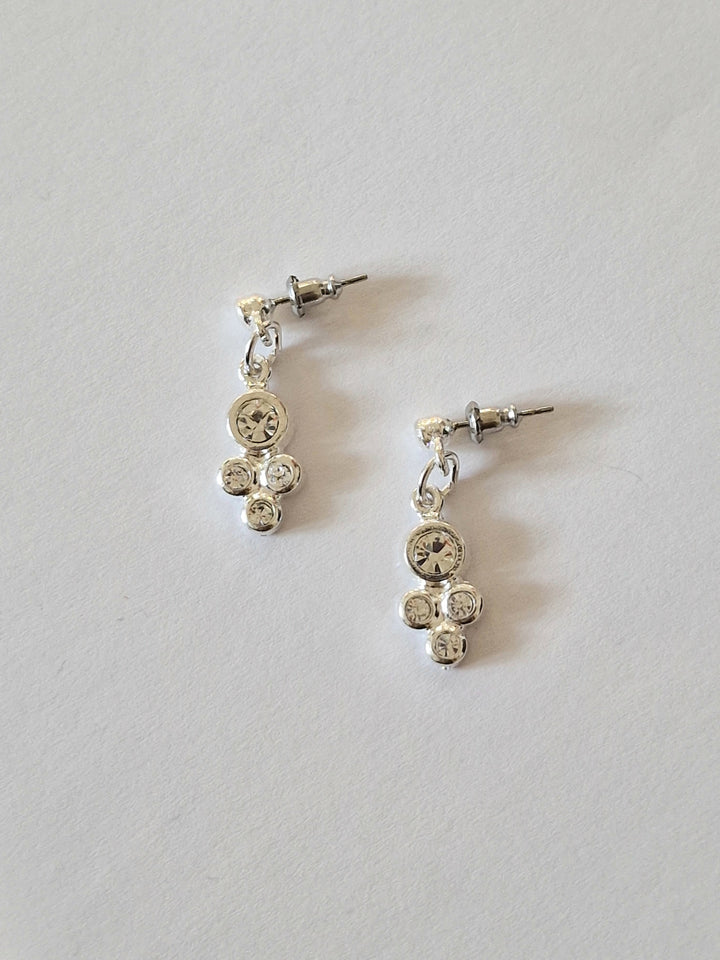 Vintage Silver Plated Crystal Cluster Drop Earrings