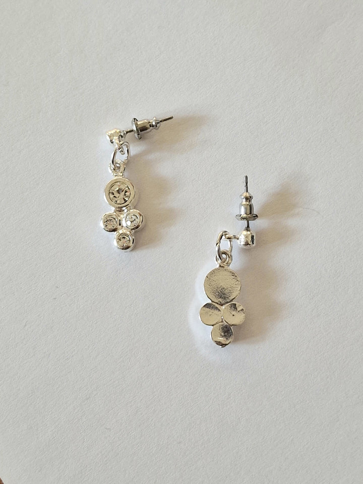 Vintage Silver Plated Crystal Cluster Drop Earrings