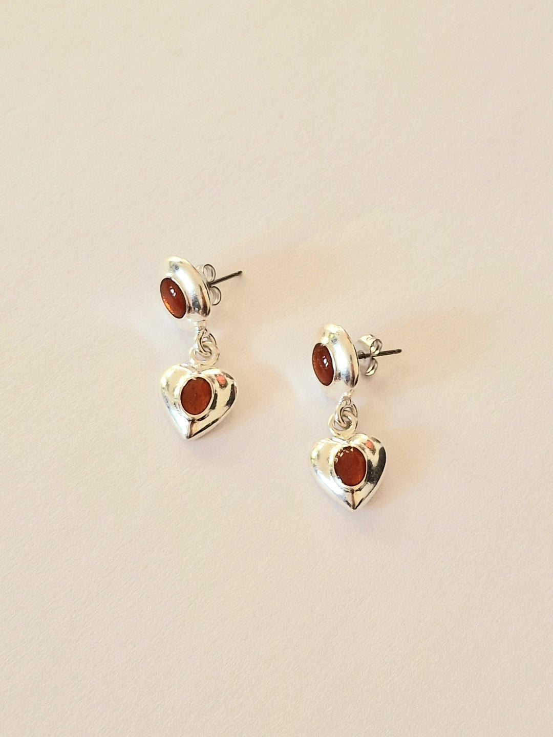 Vintage Silver Plated Chunky Heart Drop Earrings