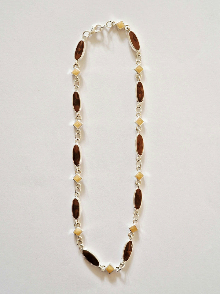 Vintage Silver Plated Chain Necklace with Burgundy and Cream Enamel