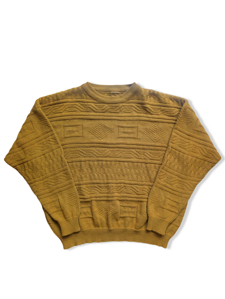 Vintage Mustard Patterned Knitted Jumper - L