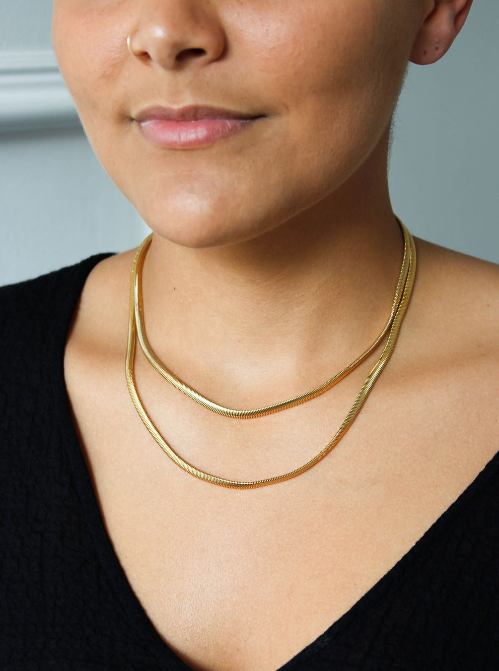 Vintage Gold Plated Thin Herringbone Chain Necklace