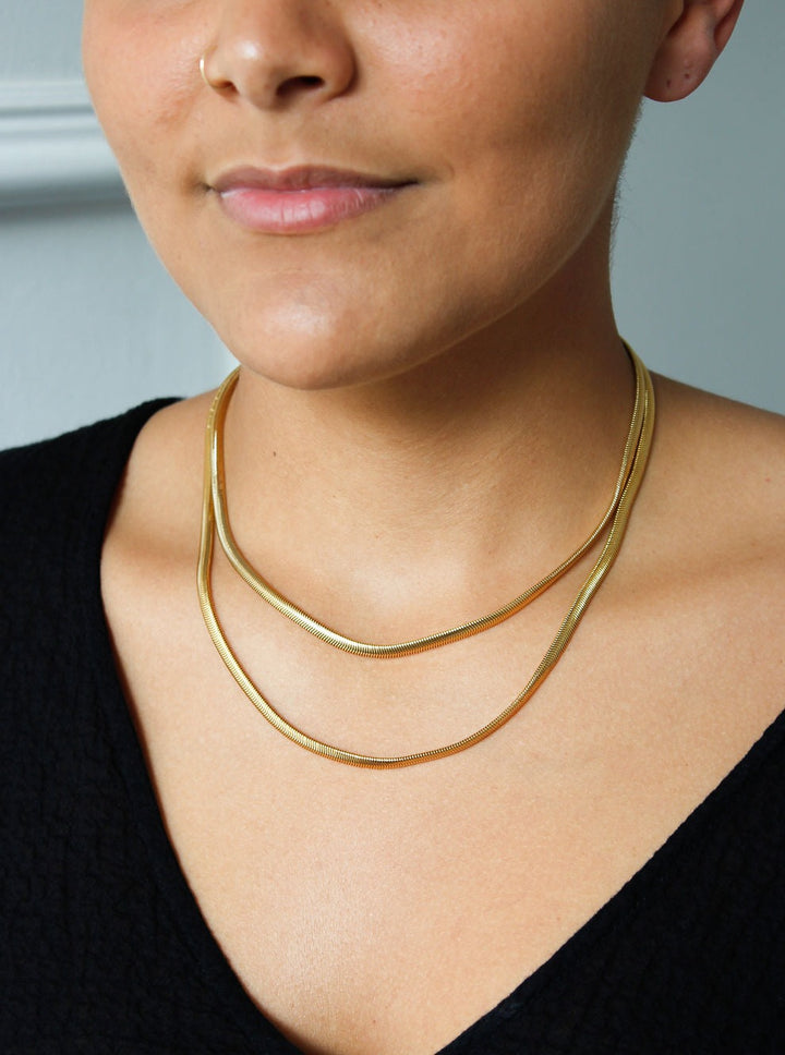 Vintage Gold Plated Thin Herringbone Chain Necklace