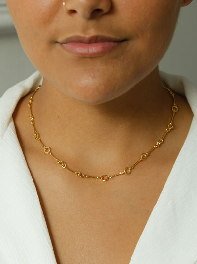 Vintage 80s Gold Plated Bar Link Chain Necklace