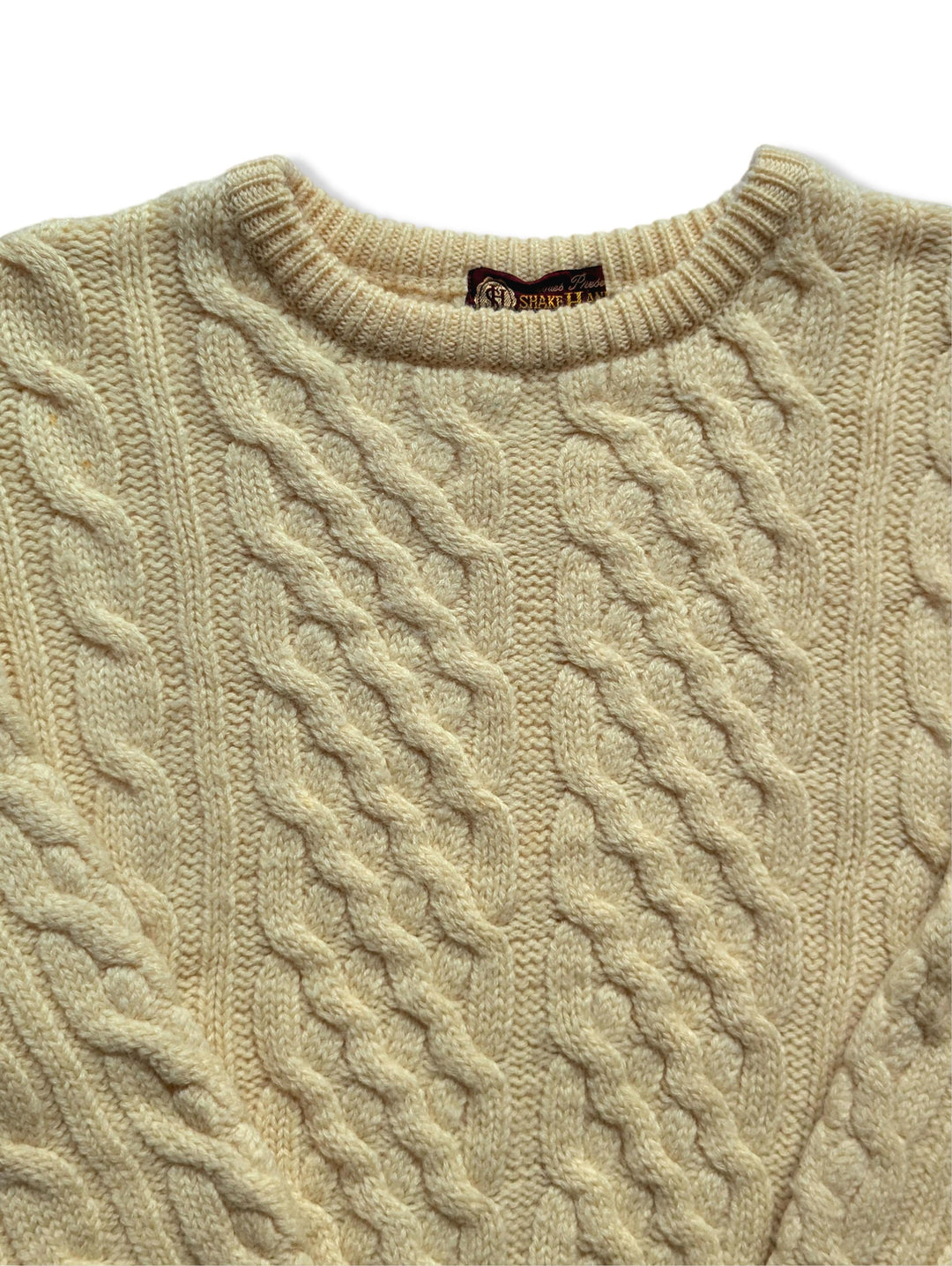 Vintage Cream Pure Wool Aran Cable Knit Jumper - XS