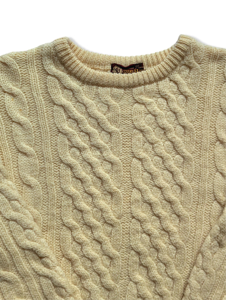 Vintage Cream Pure Wool Aran Cable Knit Jumper - XS