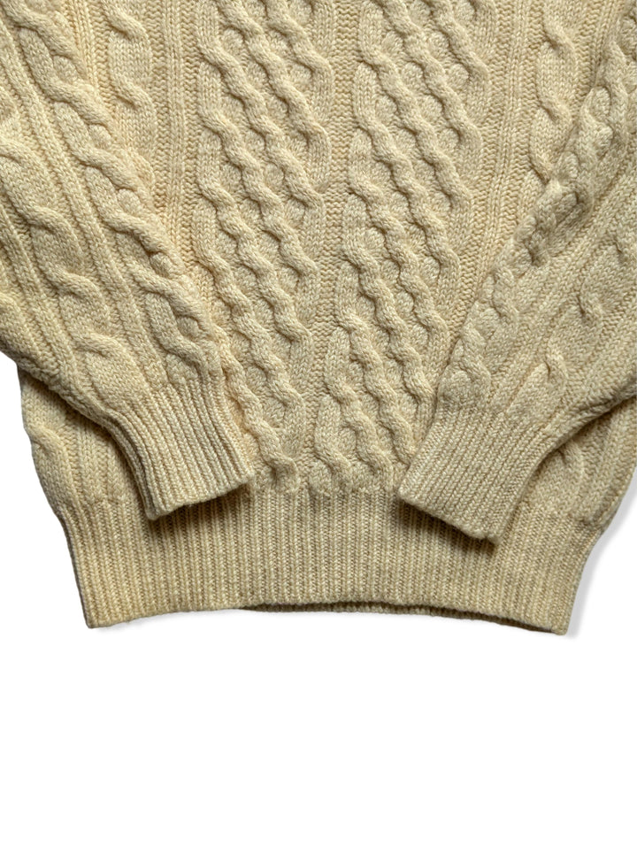 Vintage Cream Pure Wool Aran Cable Knit Jumper - XS