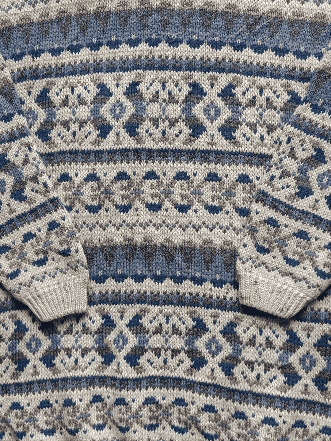 Vintage Cream And Blue Nordic Style Patterned Knitted Jumper - S/M
