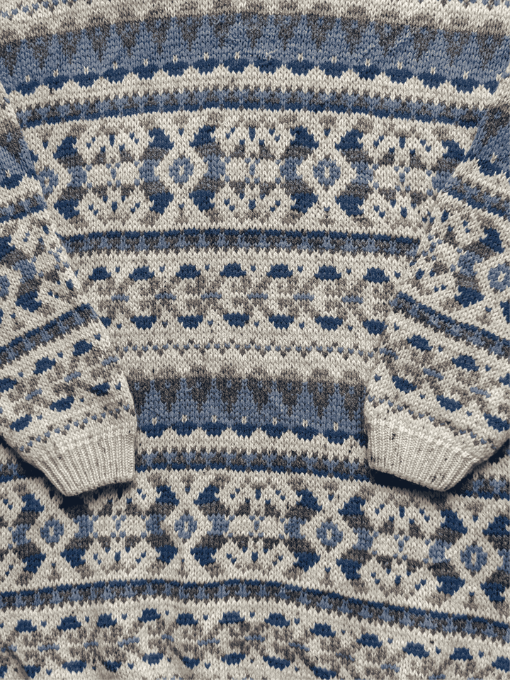 Vintage Cream And Blue Nordic Style Patterned Knitted Jumper - S/M