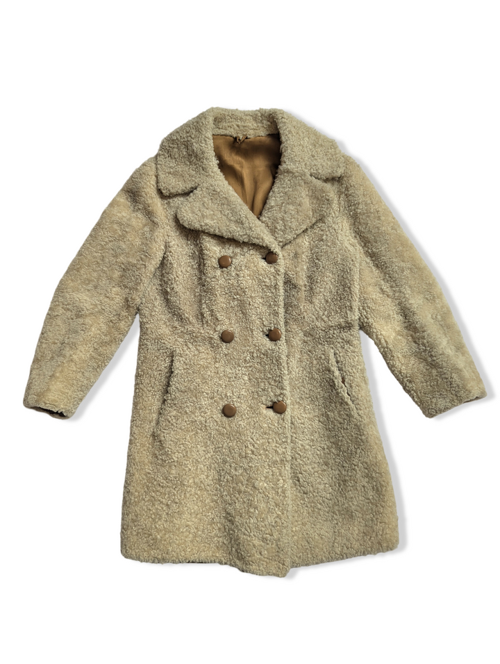 Vintage Cream Sheepskin Wool Coat - M