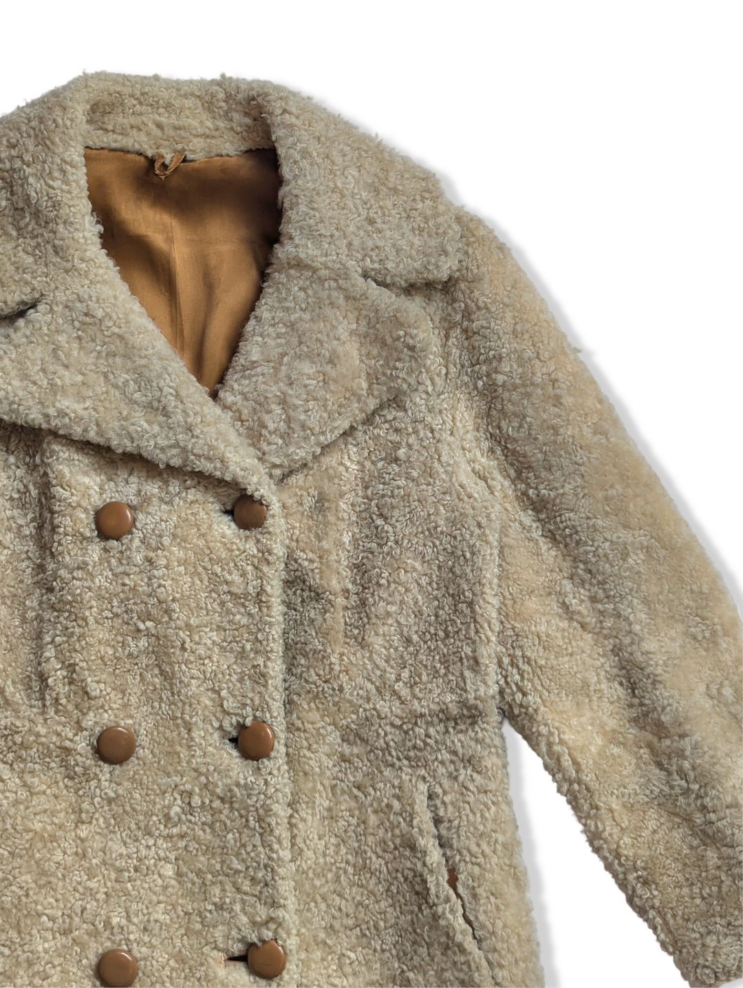 Vintage Cream Sheepskin Wool Coat - M