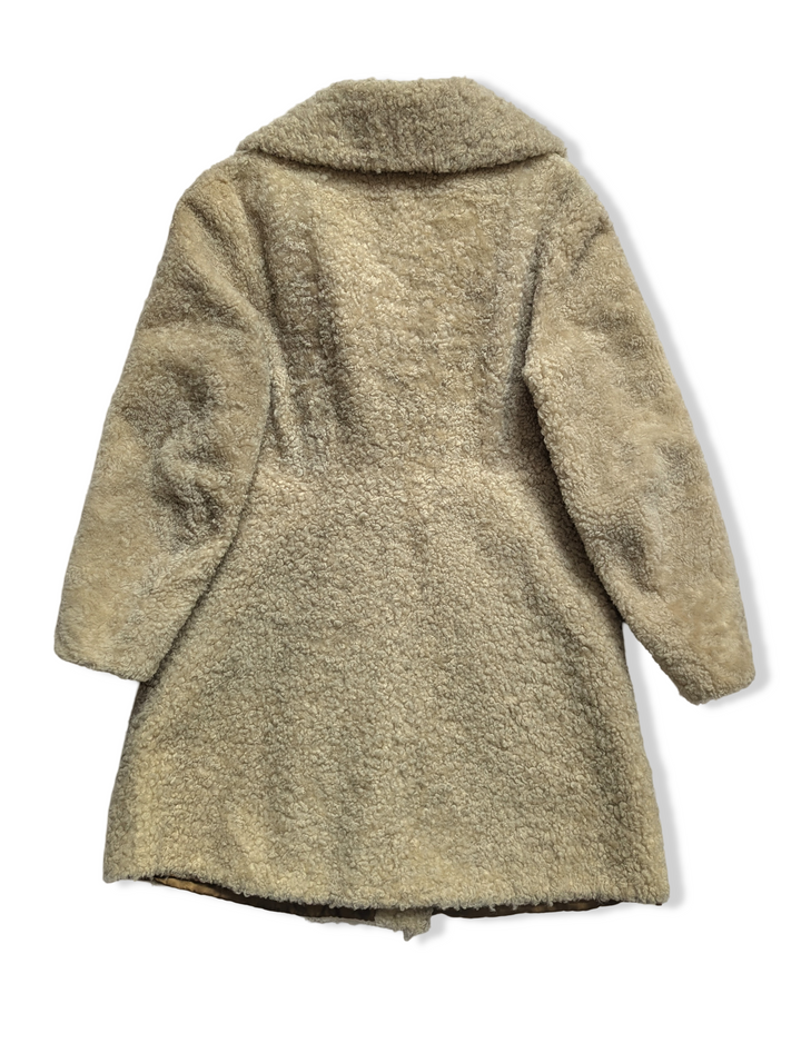 Vintage Cream Sheepskin Wool Coat - M