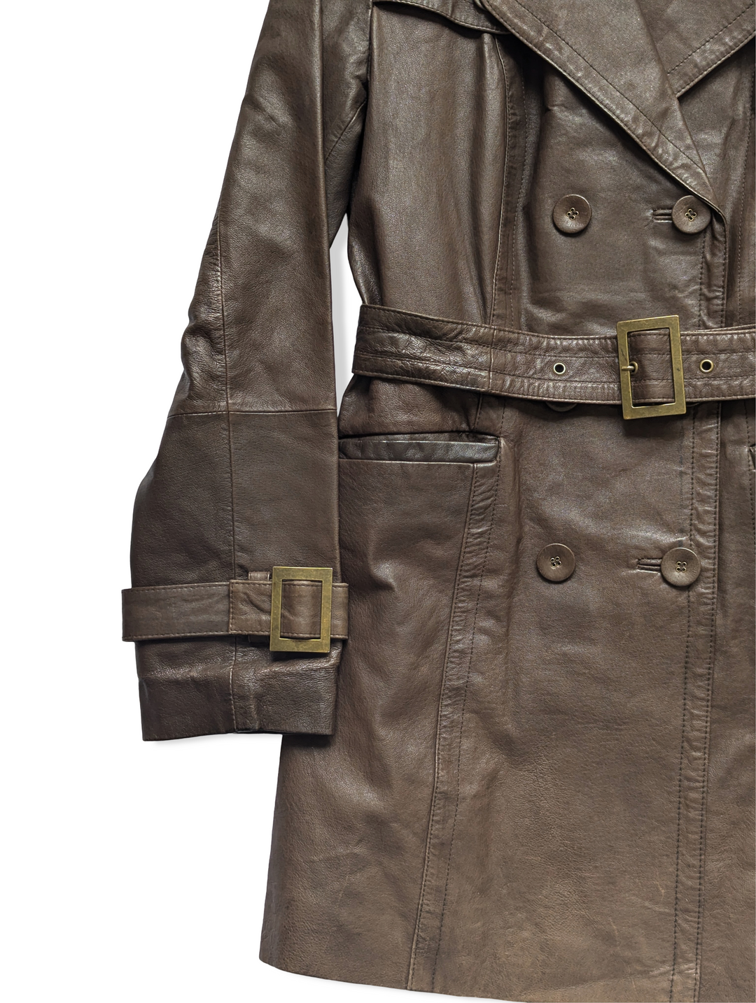 Vintage Brown Leather Trench Coat - XS/S