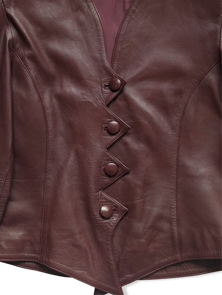 Vintage 80s Burgundy Leather Jacket - S/M