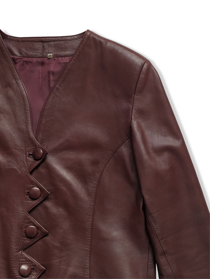 Vintage 80s Burgundy Leather Jacket - S/M