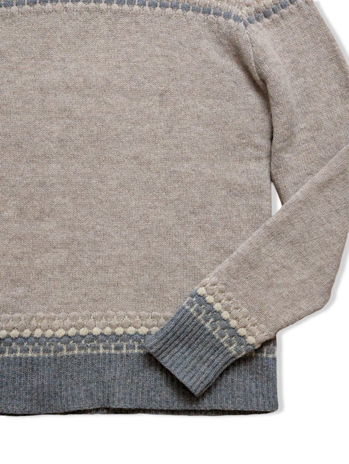 Vintage Light Blue and Beige Pure Wool Knitted Jumper - M