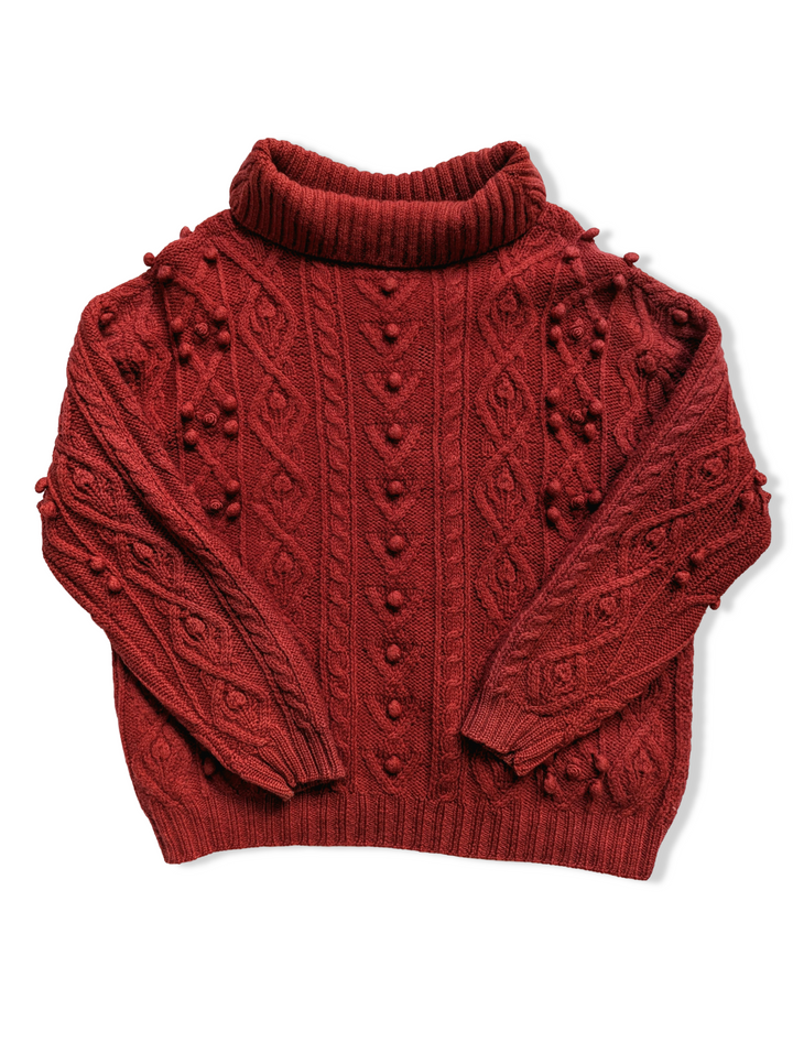 Vintage Red Pure Wool Cable Knit Jumper - M/L