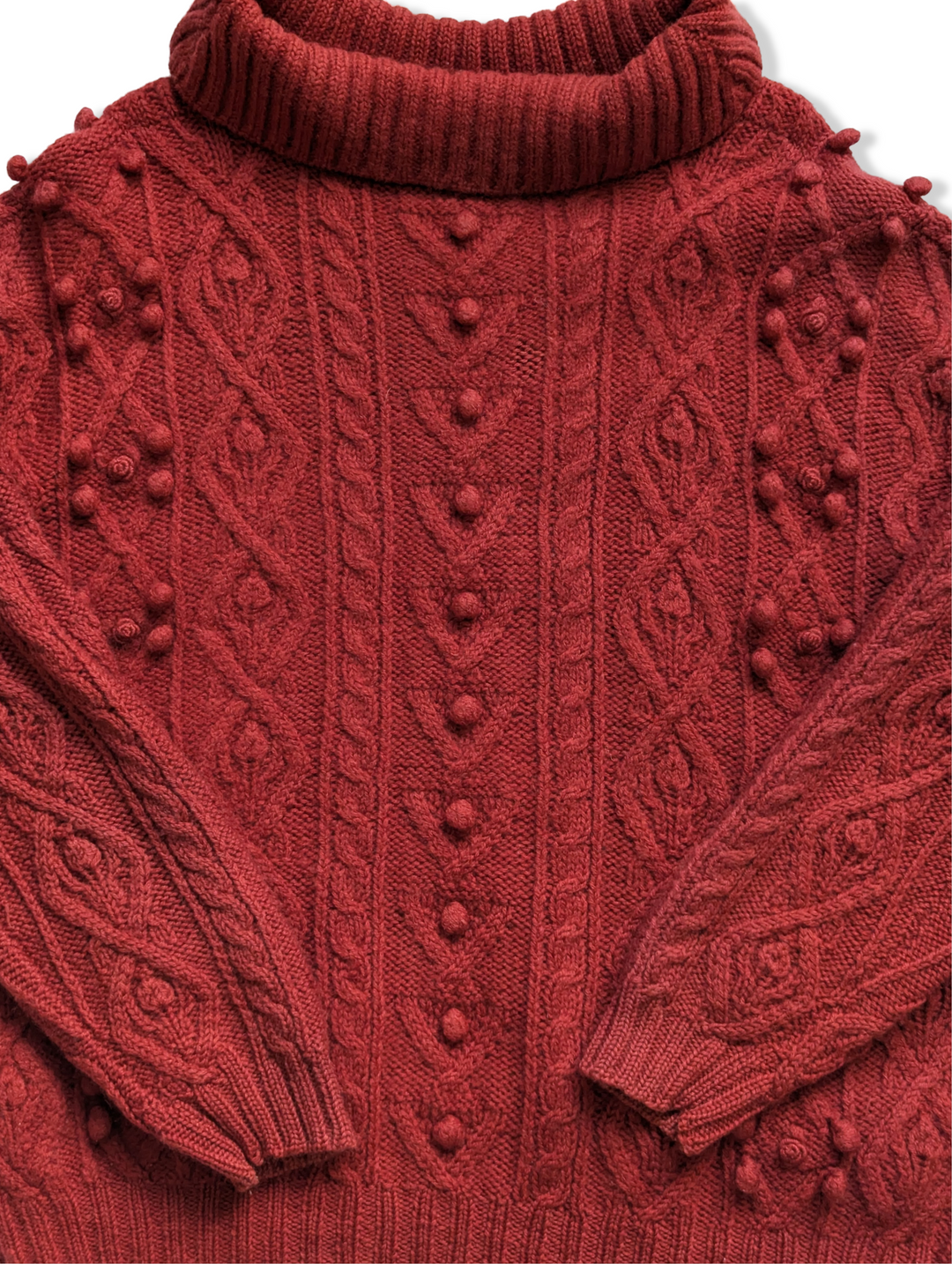 Vintage Red Pure Wool Cable Knit Jumper - M/L