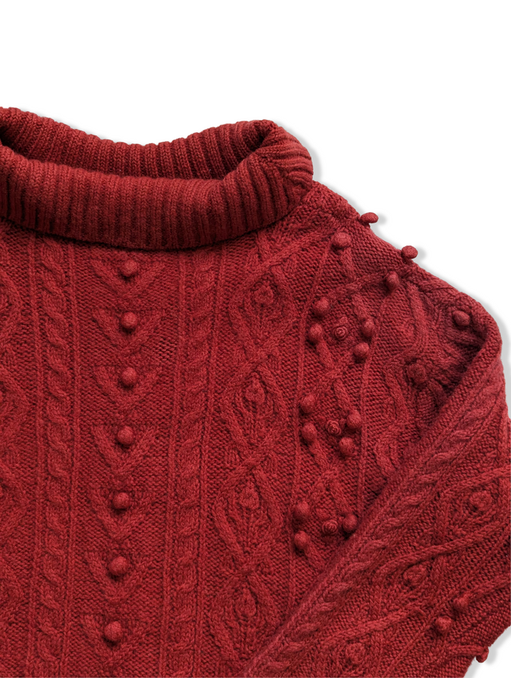 Vintage Red Pure Wool Cable Knit Jumper - M/L