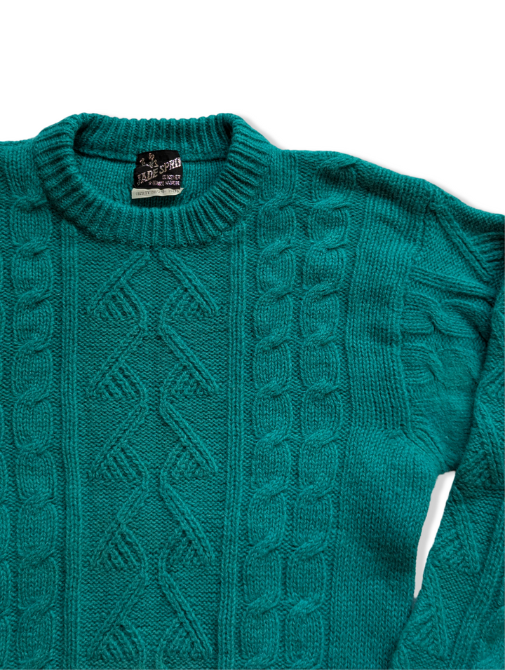 Vintage Turquoise Pure Wool Cable Knit Jumper - S