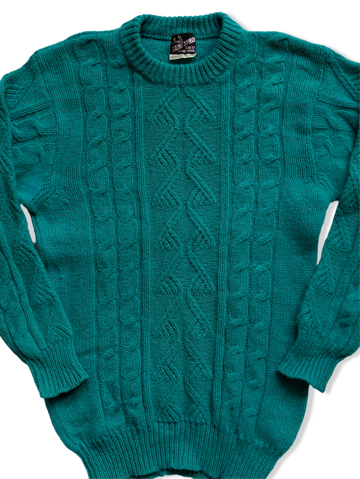 Vintage Turquoise Pure Wool Cable Knit Jumper - S