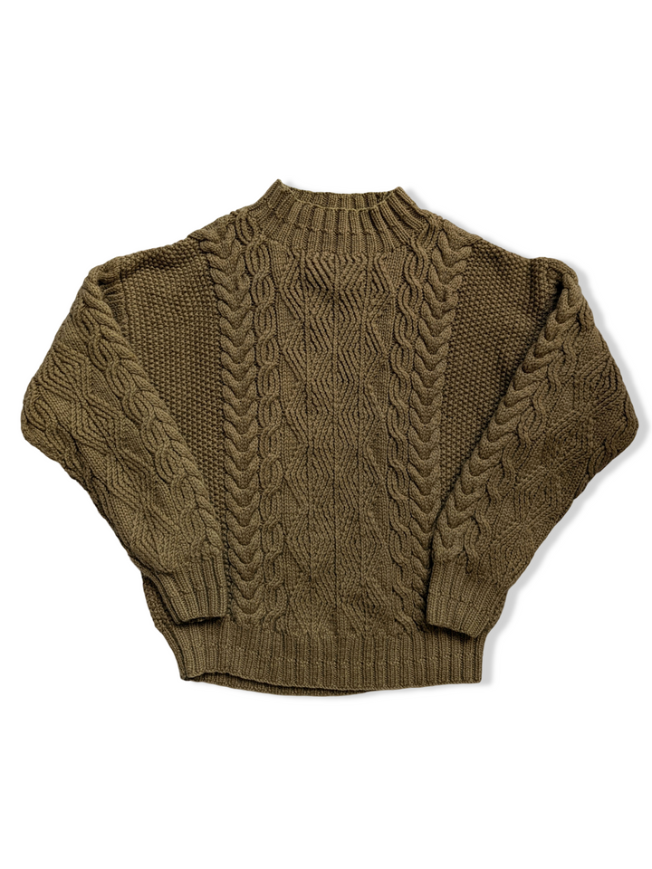 Vintage Brown Pure Wool Cable Knit Aran Jumper - M/L