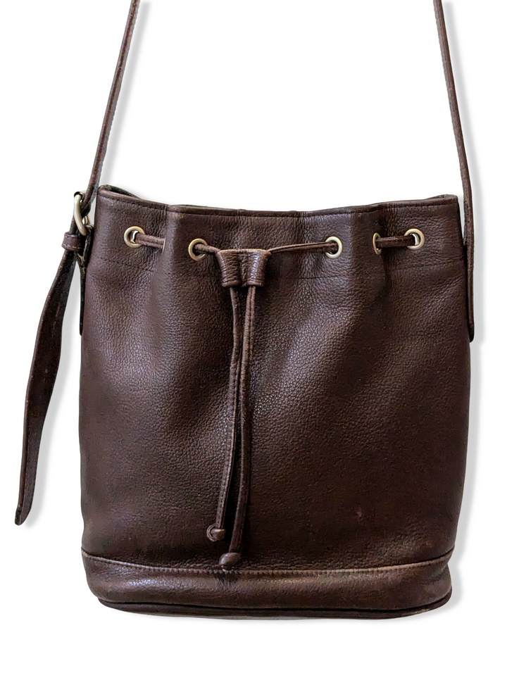 Vintage Brown Leather Bucket Handbag