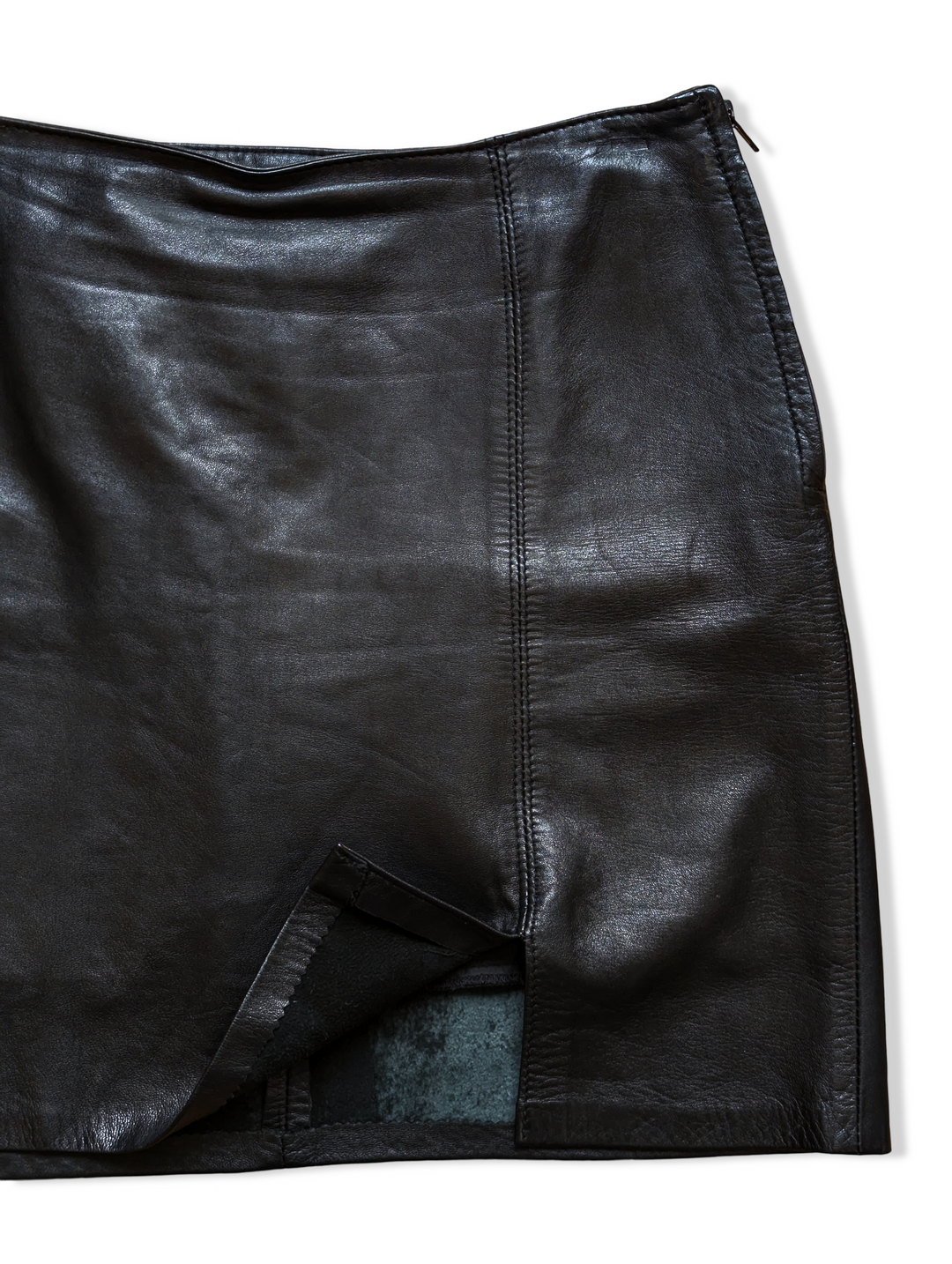 Vintage Black Leather Mini Skirt - M