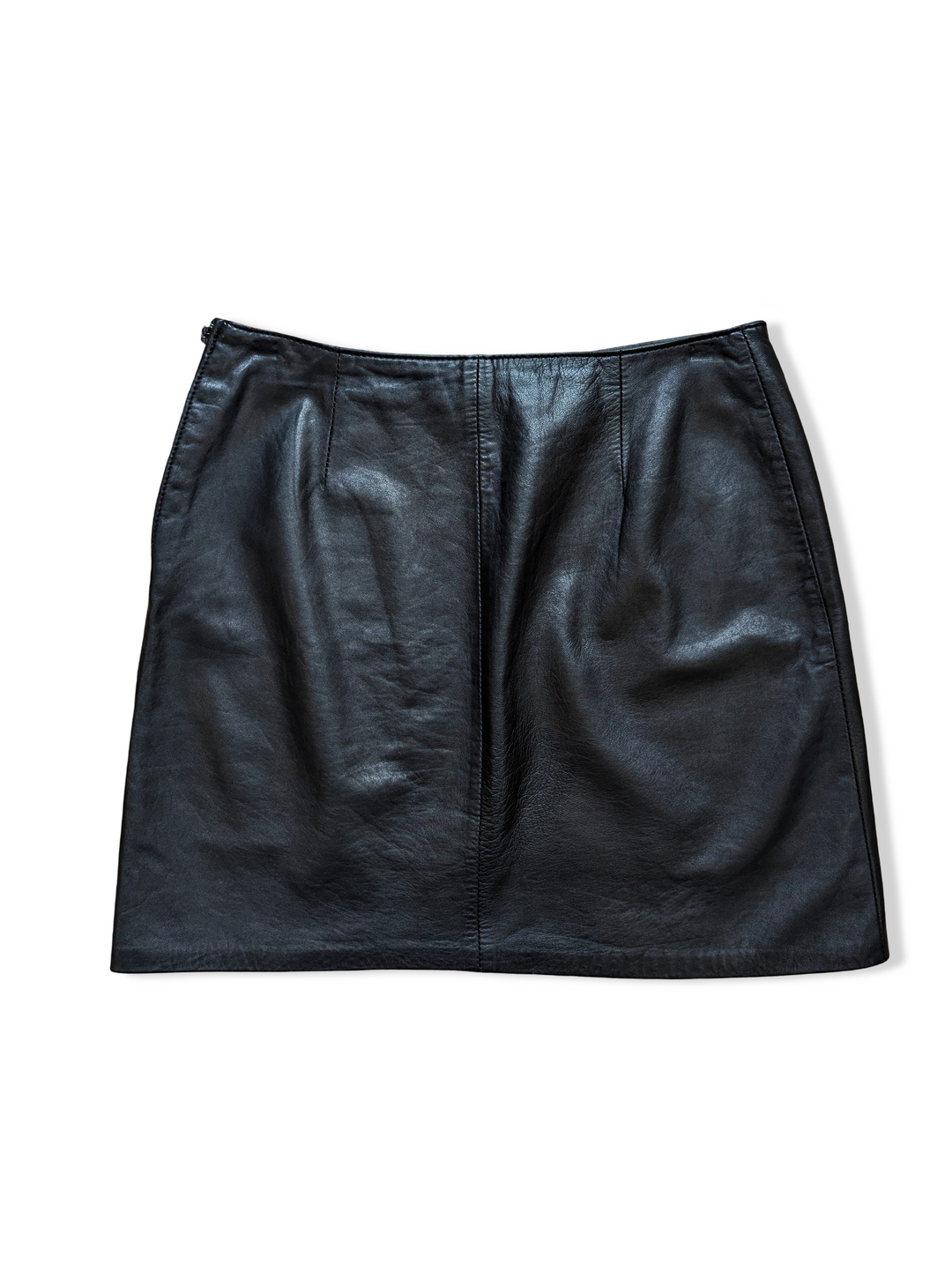 Vintage Black Leather Mini Skirt - M