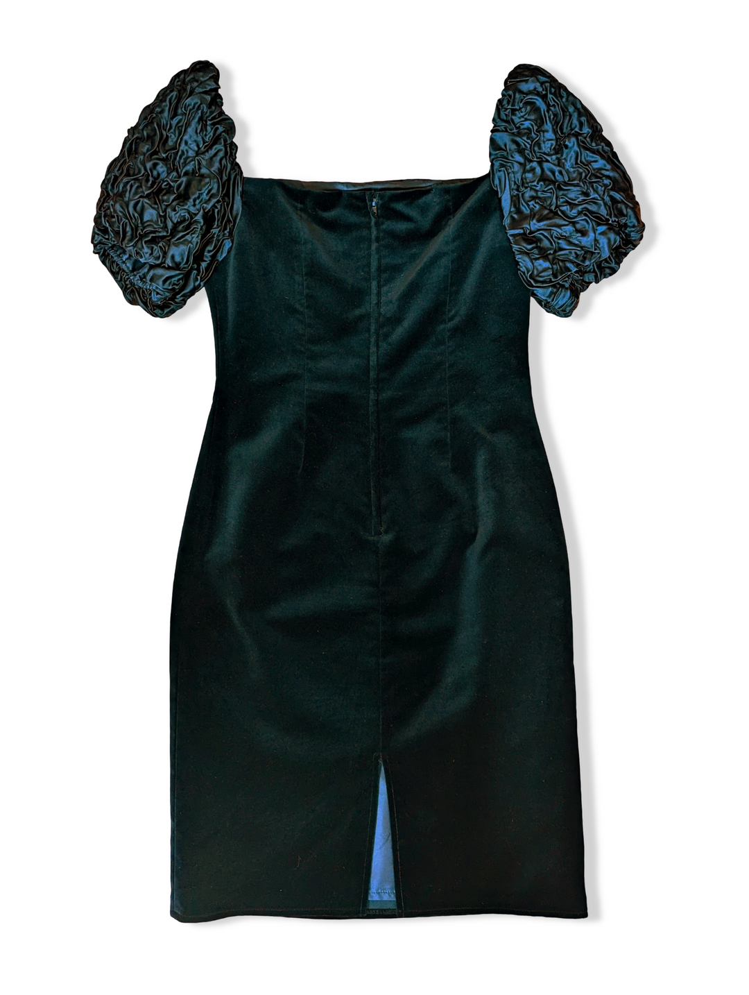 Vintage Black Velvet Puffy Sleeve Dress - M