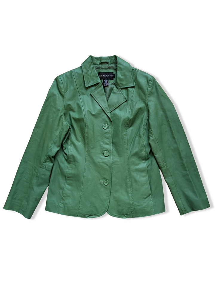 Vintage Green Leather Blazer Jacket - S/M