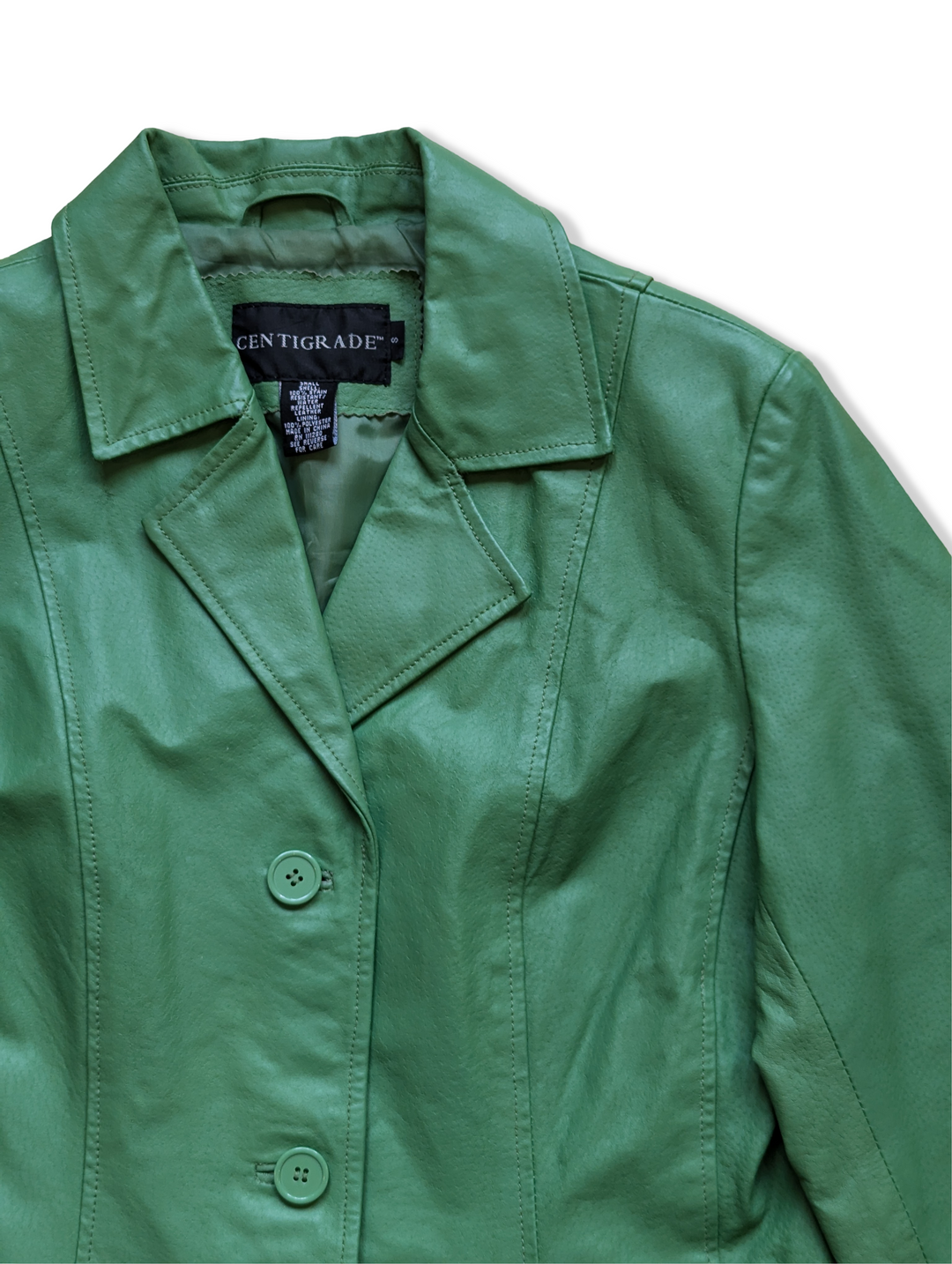 Vintage Green Leather Blazer Jacket - S/M