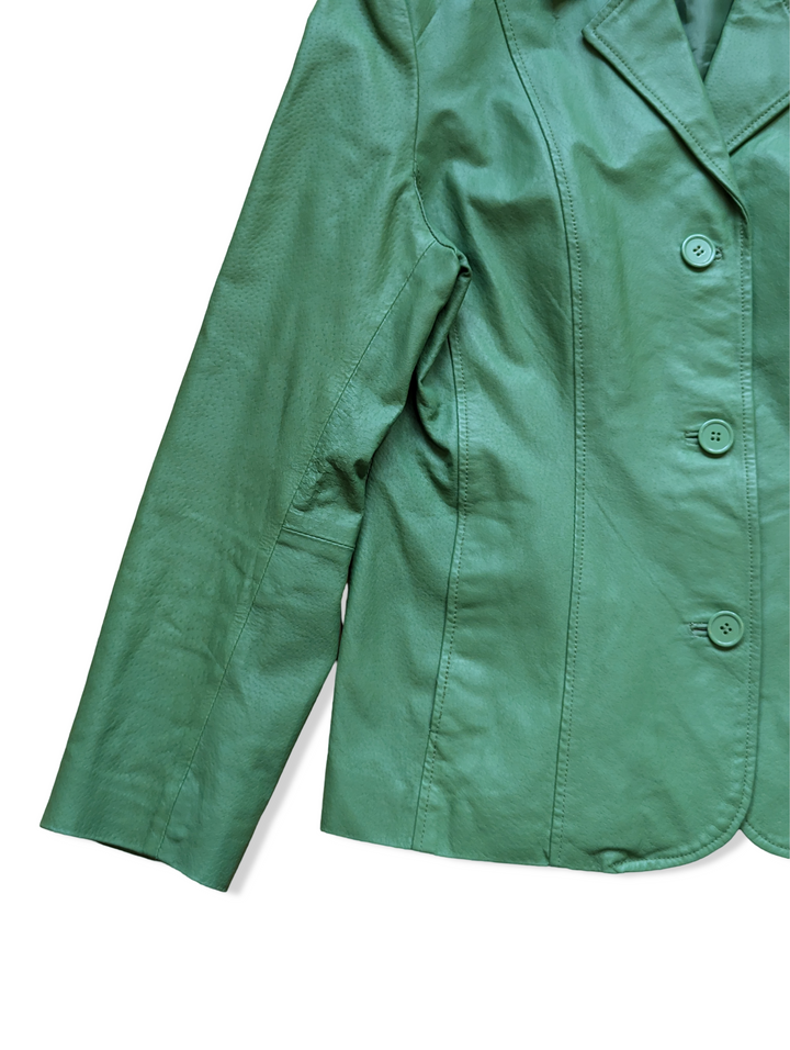 Vintage Green Leather Blazer Jacket - S/M