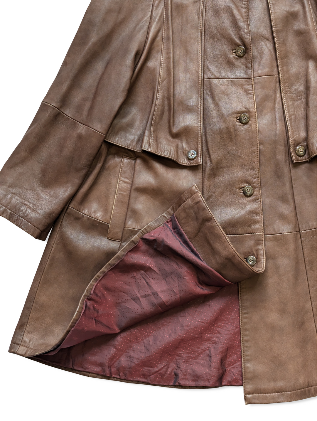 Vintage Brown Leather Long Trench Coat - M