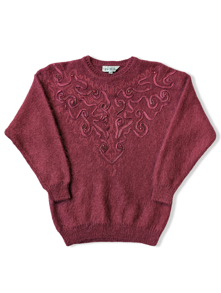 Vintage 80s Dark Pink Knitted Mohair Jumper - S/M