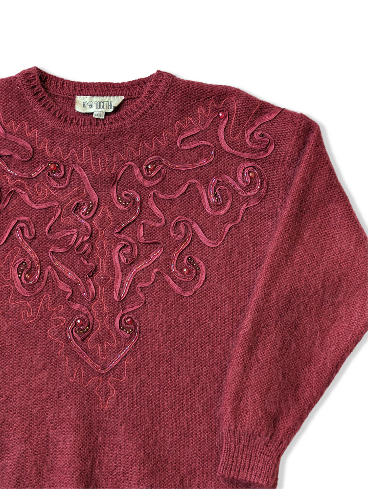 Vintage 80s Dark Pink Knitted Mohair Jumper - S/M