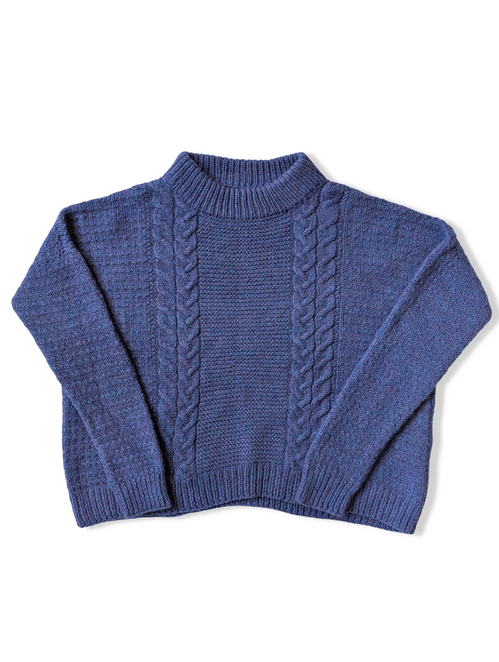 Vintage Blue Purple Pure Wool Cropped Knitted Jumper - M/L