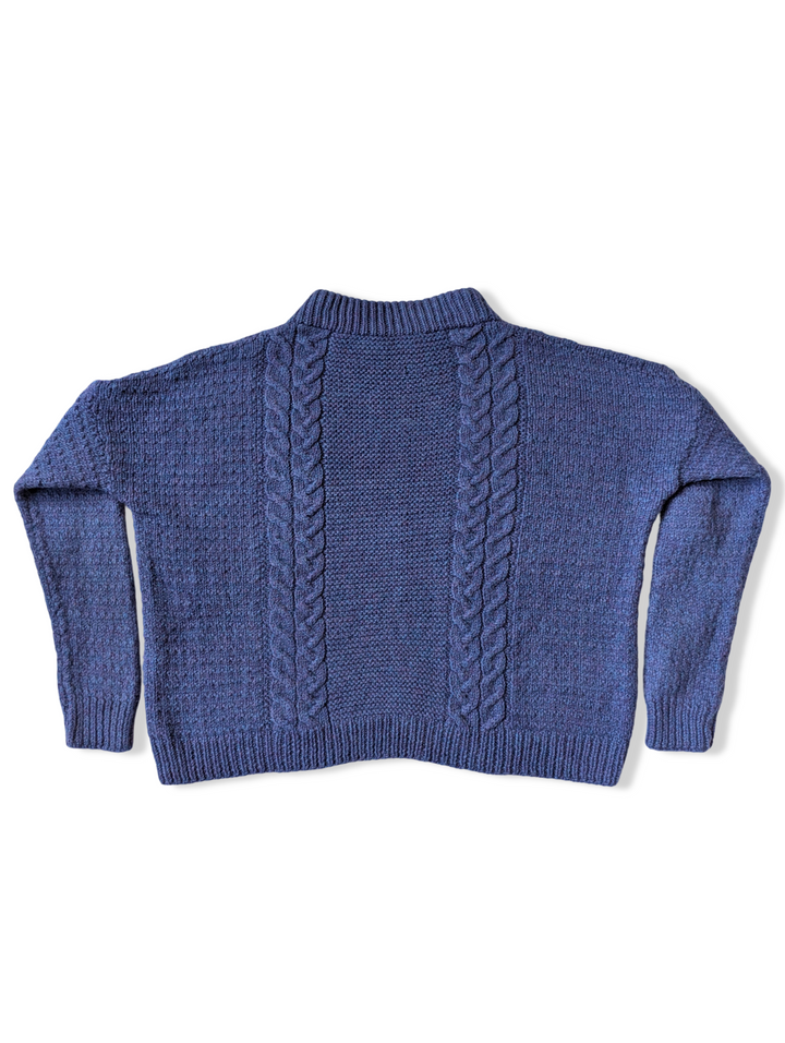 Vintage Blue Purple Pure Wool Cropped Knitted Jumper - M/L