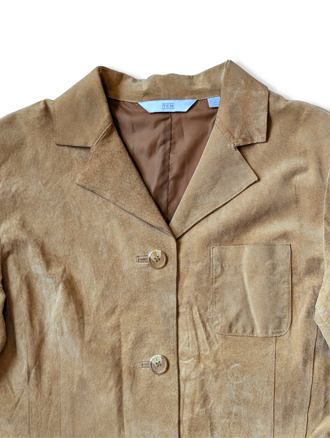 Vintage Beige Suede Leather Trench Coat - S/M