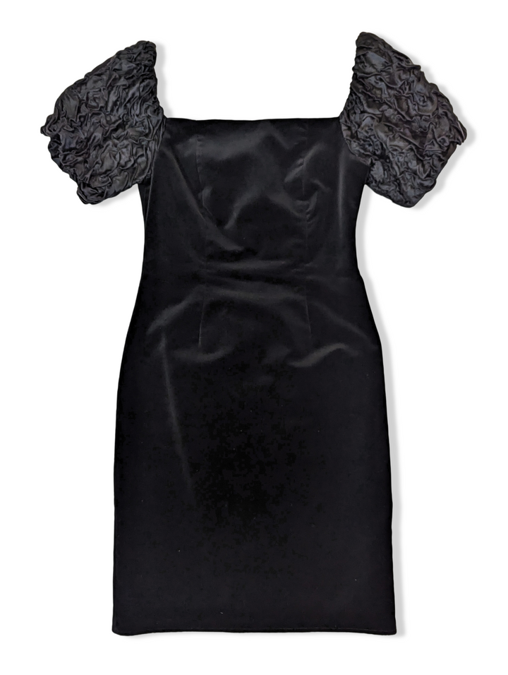 Vintage Black Velvet Puffy Sleeve Dress - M