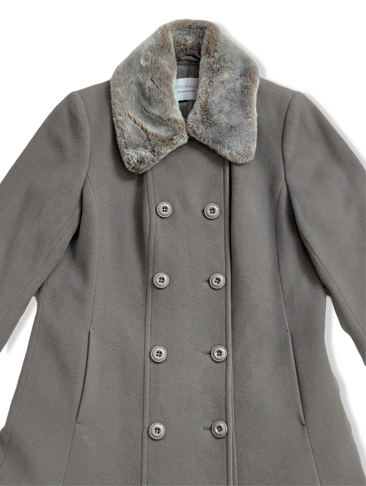 Vintage Pale Grey Long Wool Cashmere Blend Coat - S/M