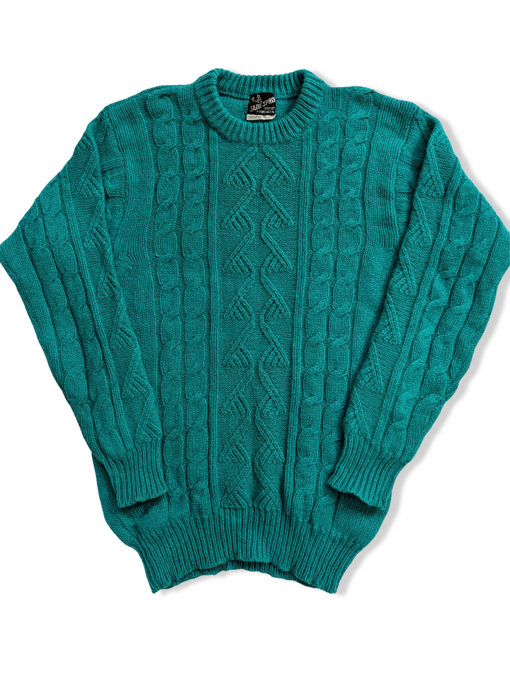 Vintage Turquoise Pure Wool Cable Knit Jumper - S