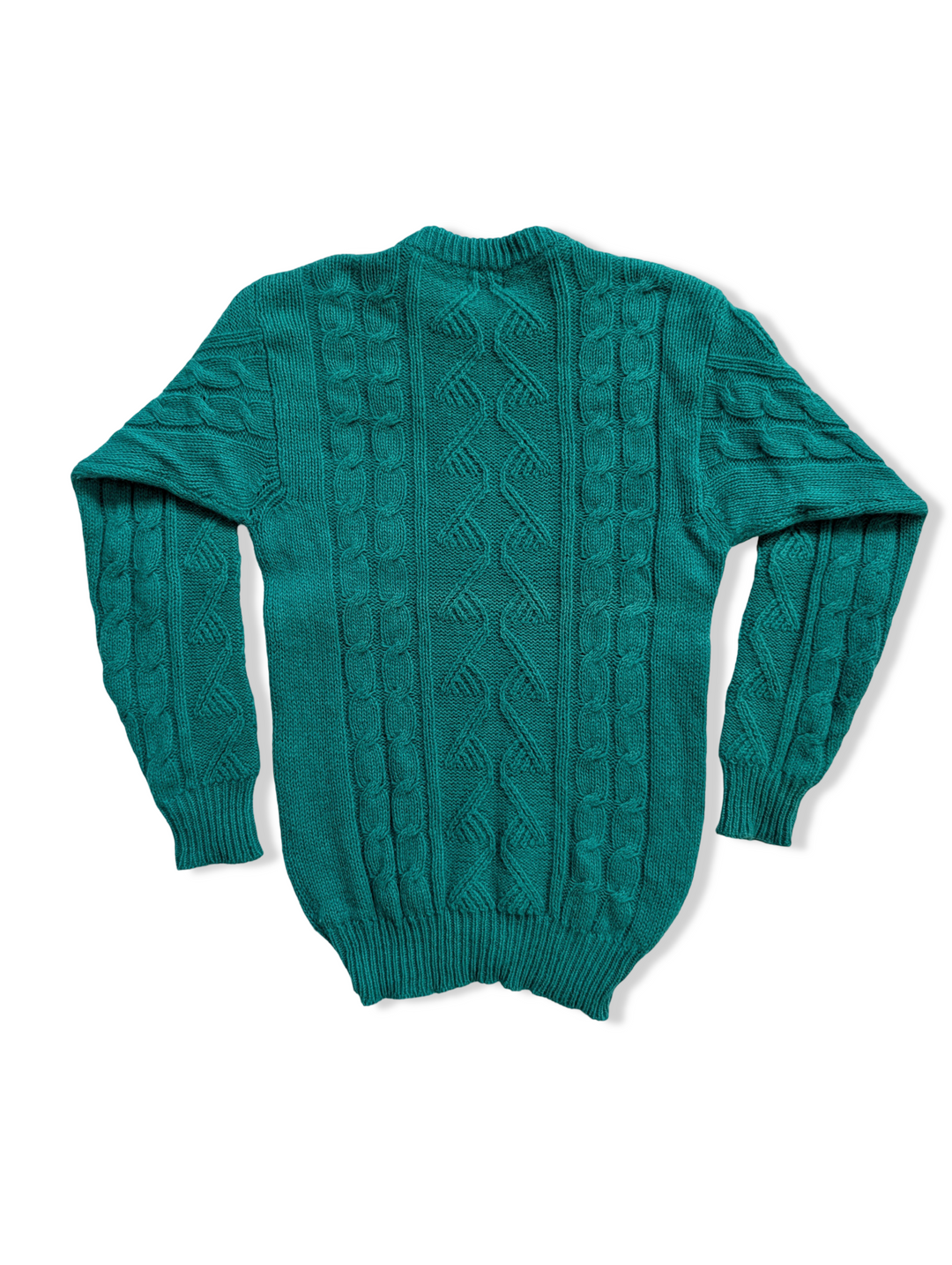 Vintage Turquoise Pure Wool Cable Knit Jumper - S