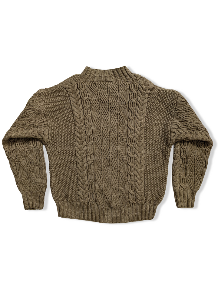 Vintage Brown Pure Wool Cable Knit Aran Jumper - M/L