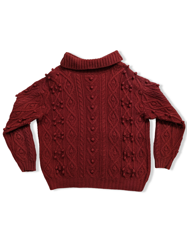 Vintage Red Pure Wool Cable Knit Jumper - M/L