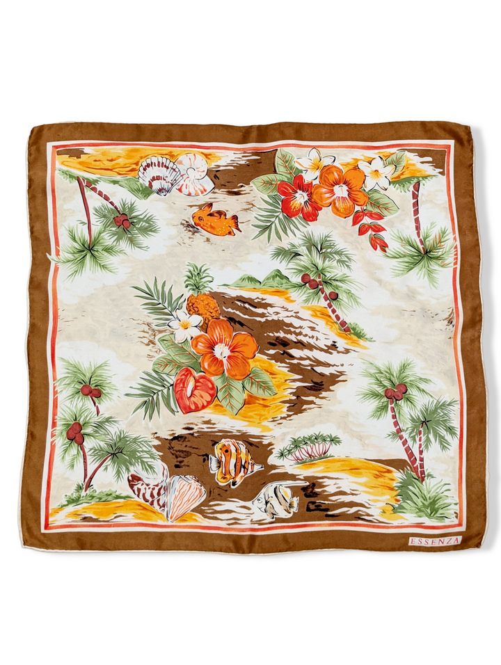 Vintage Tropical Print Silk Scarf