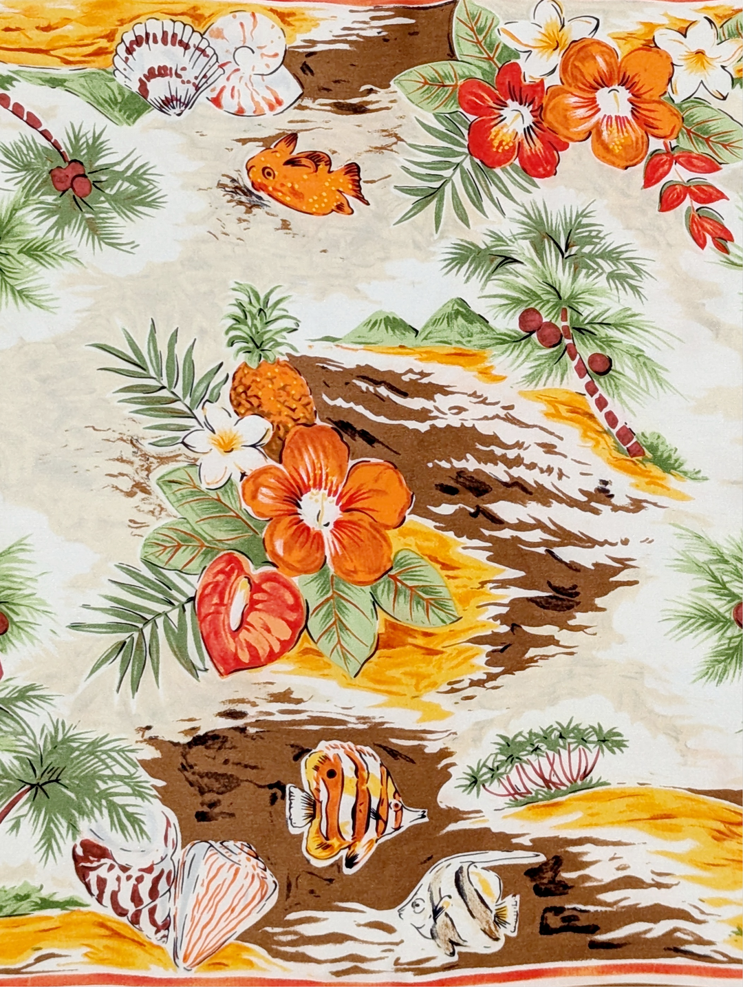 Vintage Tropical Print Silk Scarf